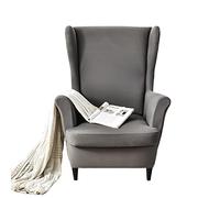 Ancheng Wing Chair Slipcovers 2 Pieces Stretch Spandex Wingback Chair Covers Sofa Slipcover Printing Wingback Armchair Slipcovers Furniture Protector Couch Soft with Elastic Bottom (Dark Grey01)