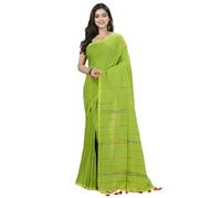 Anchol Saree Women's Traditional Bengal Handloom Kehesh Kantha saree Cotton Saree - Khesh Work Design Saree - Running Blouse Piece, Lime Green, Free Size