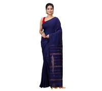 Anchol Saree Women's Traditional Bengal Handloom Kehesh Kantha saree Cotton Saree - Khesh Work Design Saree - Running Blouse Piece, Blue, Free Size