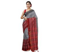 Anchol Women's Traditional Bengal Begampuri Cotton Saree With Blouse Piece., Grey, One Size