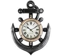 Anchor and Boat Wheel Wall Clock, Rustic Nautical Coastal Beach or Sea Theme Home Decor