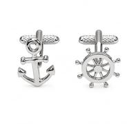 Anchor and Ship Wheel Cufflinks for Men - Onyx Art CK239A Nautical Cuff Links, Sailor Gift for Weddings, Formal Shirts and Boating Enthusiasts