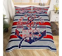 Anchor Comforter Cover Nautical Bedding Set Ocean Marined Duvet Cover for Children Kids Boys Girls Sea Adventure Microfiber Bedding & Linen Red Blue Stripe Bedclothes King Size