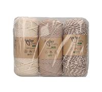 Anchor Crafty Fine Macrame Cord Selection Pack. 3 x 250g Twisted 3mm. Assortment: Natural Mix