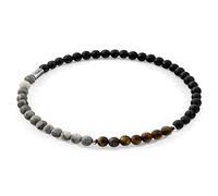 ANCHOR & CREW Black Onyx, Grey Jasper and Brown Tigers Eye Joshua Silver and Stone Skinny Bracelet - Mens - 19cm