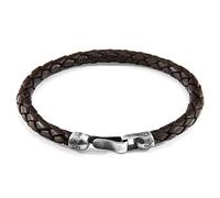 ANCHOR & CREW Cacao Brown Skye Silver and Braided Leather Bracelet - Mens - 23cm