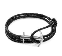 Anchor & Crew Coal Black Admiral Anchor Silver and Braided Leather Bracelet