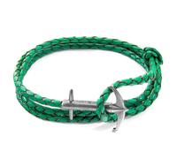 ANCHOR & CREW Men's Admiral Anchor Silver & Braided Leather Bracelet in Green ANCHOR & CREW Green One Size