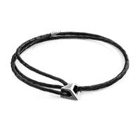 ANCHOR & CREW Men's Arthur Silver & Braided Leather SKINNY Bracelet in Black ANCHOR & CREW Black One Size