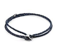 ANCHOR & CREW Men's Arthur Silver & Braided Leather SKINNY Bracelet in Blue ANCHOR & CREW Blue One Size