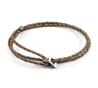 ANCHOR & CREW Men's Arthur Silver & Braided Leather SKINNY Bracelet in Grey ANCHOR & CREW Grey One Size