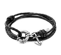 Clyde Anchor Silver and Braided Leather Bracelet ANCHOR & CREW Black One Size