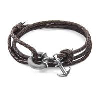 Clyde Anchor Silver and Braided Leather Bracelet ANCHOR & CREW Brown One Size
