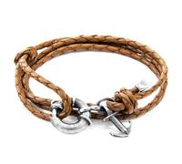 Clyde Anchor Silver and Braided Leather Bracelet ANCHOR & CREW Light Brown One Size