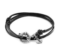 Clyde Anchor Silver and Flat Leather Bracelet ANCHOR & CREW Black One Size