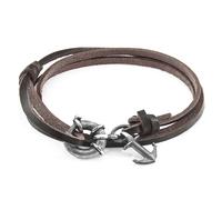 Clyde Anchor Silver and Flat Leather Bracelet ANCHOR & CREW Brown One Size