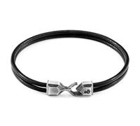 ANCHOR & CREW Men's Cromer Silver & Round Leather Bracelet in Black | Size: 23 cm ANCHOR & CREW Black 23 cm