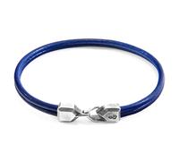ANCHOR & CREW Men's Cromer Silver & Round Leather Bracelet in Blue | Size: 23 cm ANCHOR & CREW Blue 23 cm