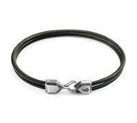 ANCHOR & CREW Men's Cromer Silver & Round Leather Bracelet in Green | Size: 21 cm ANCHOR & CREW Green 21 cm