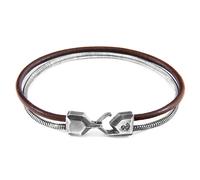 ANCHOR & CREW Men's Gallant Mast Silver & Round Leather Bracelet in Brown | Size: 19 cm ANCHOR & CREW Brown 19 cm