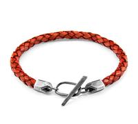 ANCHOR & CREW Men's Jura Silver & Braided Leather Bracelet in Red | Size: 19 cm ANCHOR & CREW Red 19 cm