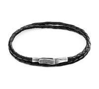 ANCHOR & CREW Men's Liverpool Silver & Braided Leather Bracelet in Black | Size: 21 cm ANCHOR & CREW Black 21 cm