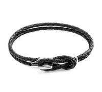 ANCHOR & CREW Men's Padstow Silver & Braided Leather Bracelet in Black | Size: 19 cm ANCHOR & CREW Black 19 cm