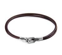 ANCHOR & CREW Men's Tenby Silver & Round Leather Bracelet in Brown | Size: 23 cm ANCHOR & CREW Brown 23 cm