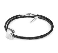 Midnight Black GUSTATORY Coffee Bag Silver and Braided Leather Bracelet ANCHOR & CREW Black 19cm
