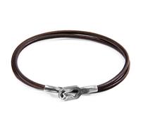 Anchor & Crew Mocha Brown Tenby Silver and Round Leather Bracelet - XS - 17cm