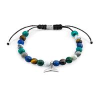 Anchor & Crew Multicoloured Multi-Gem Think Ocean Mini Whale Silver and Stone Macrame Bracelet