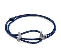 ANCHOR & CREW Navy Blue William Silver and Rope Skinny Bracelet - Mens - One Size