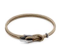 ANCHOR & CREW Sand Brown Padstow Silver and Rope Bracelet - Mens - 19cm