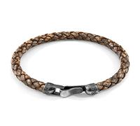 ANCHOR & CREW Taupe Grey Skye Silver and Braided Leather Bracelet - Mens - 21cm