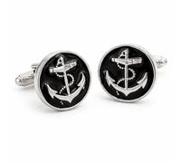 Anchor Cufflinks - Onyx Art CK947 Nautical Marine Sailor Cuff Links In Premier Life Packaging