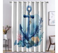 Anchor Curtains for Bedroom Living Room, Watercolor Sea Nautical Blackout Curtains Eyelet 54 Drop - Thermal Patterned Window Drapes Home Decor 46x54 Inch 2 Panels K1