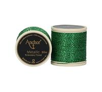 Anchor Embroidery Thread, 42% Polyamide, 58% Metallised Polyester, Green, 50m, 12