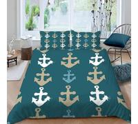 Anchor Emperor Size Duvet Cover Set Nautical Theme Bedding 290x235 3D Soft Comfort Microfiber Quilt Cover with Zipper Closure and 2 Pillowcases for Teens and Adults F.244