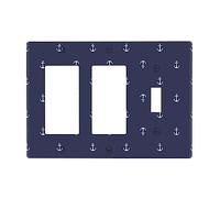 Anchor Heart Blue Switch Cover Decorative Triple Toggle Wall Plate For Kitchen Girls Boys Room 3 Gang Standard Size 6.57" X 4.65"