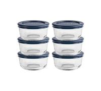 Anchor Hocking 1 Cup Glass Storage Containers with Lids, Set of 6 Glass Food Storage Containers with Navy Blue SnugFit Lids