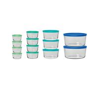 Anchor Hocking 12895ECOM 26-Piece Storage Set with Mixed Blue Lids, Glass