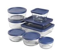 Anchor Hocking 13956ECOM 16 Piece Round and Rectangle Glass Food Storage Containers, Navy Lids