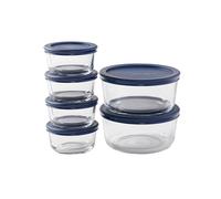 Anchor Hocking 14035ECOM 12 Piece Round Food Storage Containers with BPA-Free Snugfit Navy, Mixed Sizes, Reusable Lids, Tempered Tough for Oven, Fridge, and Freezer, Glass