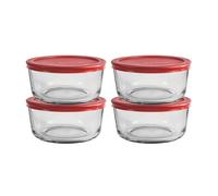 Anchor Hocking 4 Cup Glass Storage Containers with Lids, Set of 4 Glass Food Storage Containers with Red SnugFit Lids