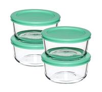 Anchor Hocking 8 Piece Glass Food Storage Containers 2-Cup Round with Mint Snugfit Lids (BPA free, oven, microwave, fridge, and freezer safe)