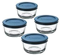 Anchor Hocking Classic Glass Food Storage Containers with Lids, Blue, 1 Cup (Set of 4)