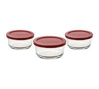 Anchor Hocking Classic Glass Food Storage Containers with Lids, Red, 2 Cup (Set of 3)