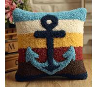 Anchor Latch Hook Pillow Kit 43x43cm,DIY Printed Cushion Cover for Beginners,Easy Crochet Yarn Embroidery Latch Hook Throw Pillowcase Craft Set