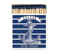 Anchor Long Matches - Luxury Giant Square Matchbox - Nautical White Tip Coloured Large Matchsticks - Candles Fireside Housewarming Gift