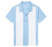 Anchor MSJ Men's 50s Male Clothing Cotton Men Shirts Short Sleeve Vintage Bowling Button-Down Shirts SkyBlue XXL